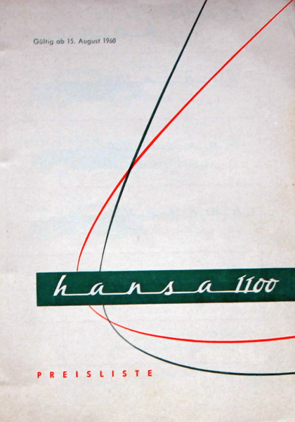 Goliath Hansa 1100 Modelprogram 1960 Pricelist (10094)